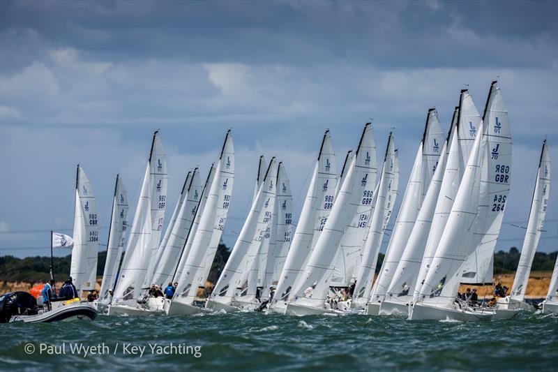 J70 start on day 1 of the Key Yachting J-Cup 2022 photo copyright Paul Wyeth / Key Yachting taken at Royal Ocean Racing Club and featuring the J70 class