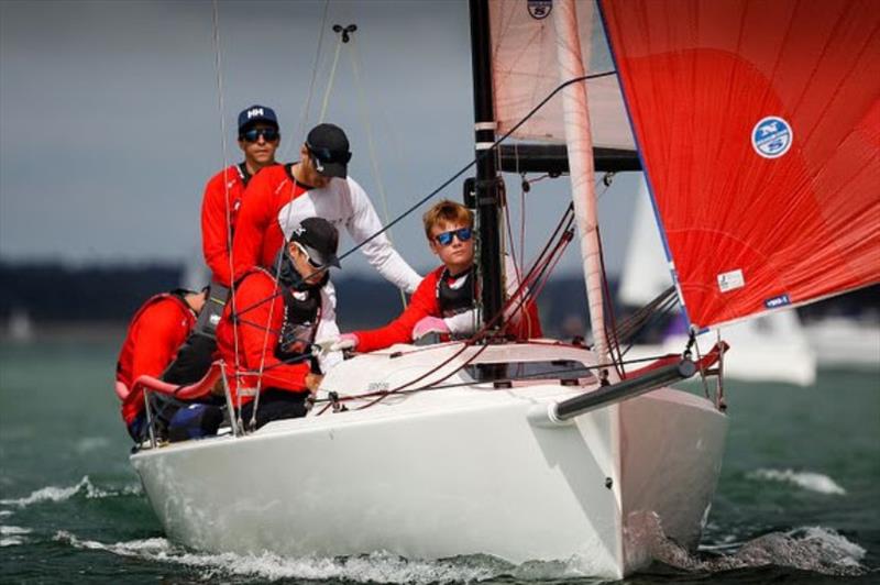 The Corinthian team on LITTLE J are all 26 or under: Max Clapp, Mathieu Cadei, Horatio Sykes & Felix Trattner. - J/70 UK Class Mini-Series at Cowes Week - photo © Paul Wyeth / pwpictures.com