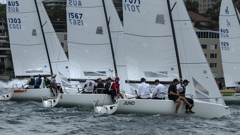 J70s tight off the start - Sydney Harbour Regatta photo copyright Marg Fraser-Martin taken at Middle Harbour Yacht Club and featuring the J70 class