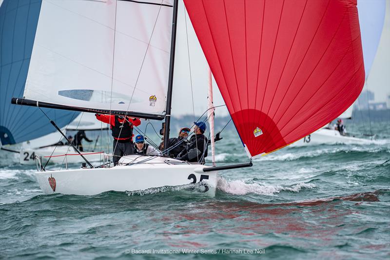 ‘Heartbreaker' leads the J/70 fleet - Bacardi Winter Series Event 2 - Day 2 photo copyright Hannah Lee Noll taken at  and featuring the J70 class
