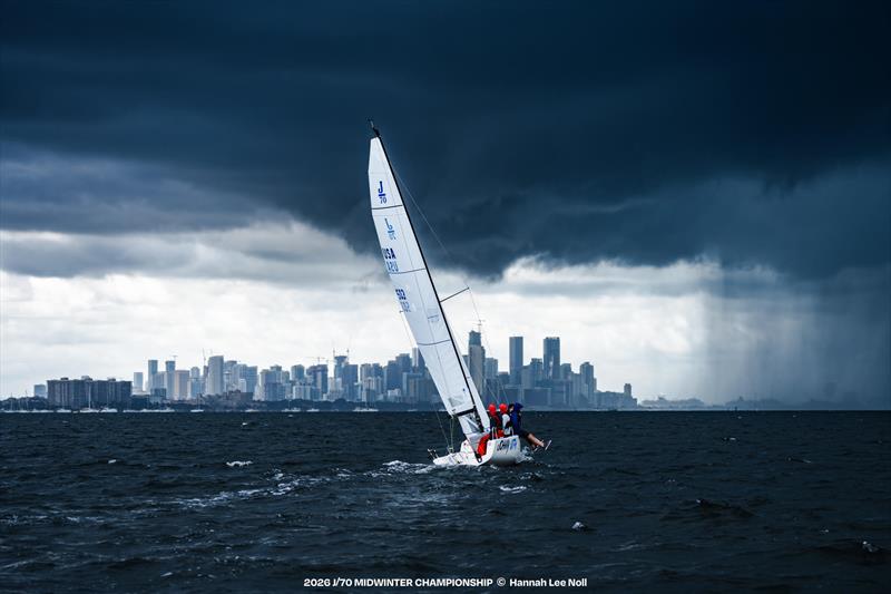 Drama looming on Biscayne Bay during the 2026 J/70 Midwinter Championship - photo © Hannah Lee Noll