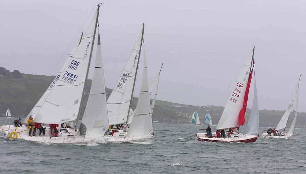 J80s round the leeward mark during race 4 of the Saltash Sailing Club Duchy Timber Spring Series photo copyright Cazz Sykes taken at Saltash Sailing Club and featuring the J80 class