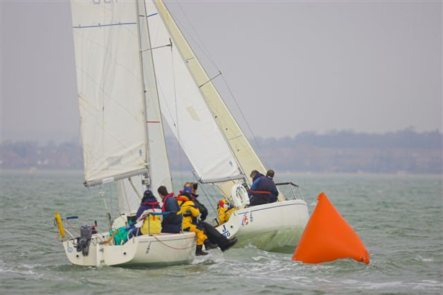 The J80s Hoolinkazan & Jokers Wild battle it out in IRC2 during race 2 of the Royal Southampton Spring Series photo copyright Andrew Campbell taken at Royal Southampton Yacht Club and featuring the J80 class