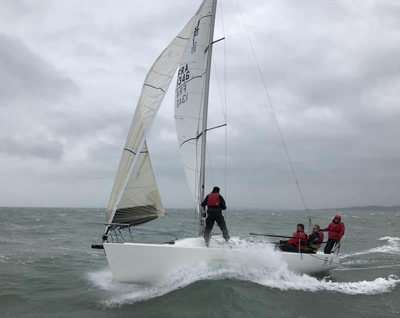 J80 Fiducial tackles the breezy conditions during Race One of the LTSC Solent Circuit photo copyright Robin Milledge taken at Lymington Town Sailing Club and featuring the J80 class