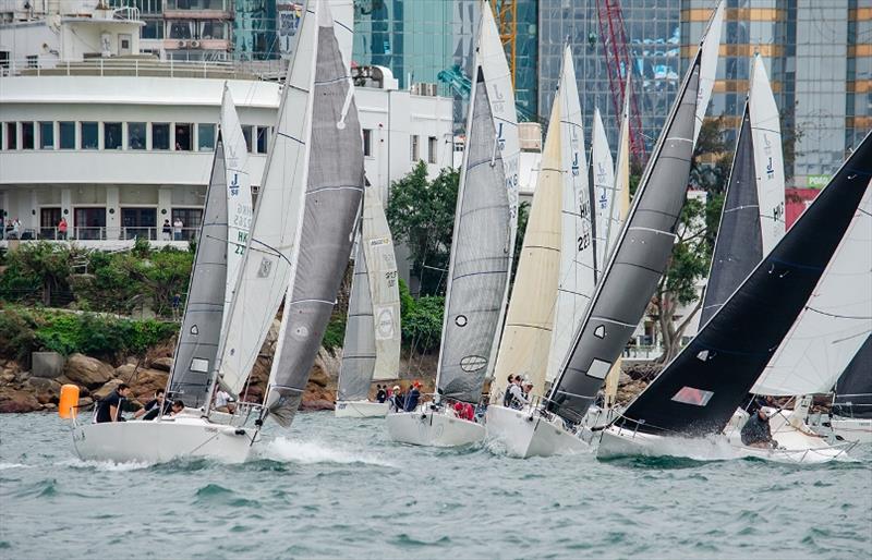 A busy start line - 2018 Turkish Airlines Around the Island Race photo copyright RHKYC / Michele Felder taken at Royal Hong Kong Yacht Club and featuring the J80 class