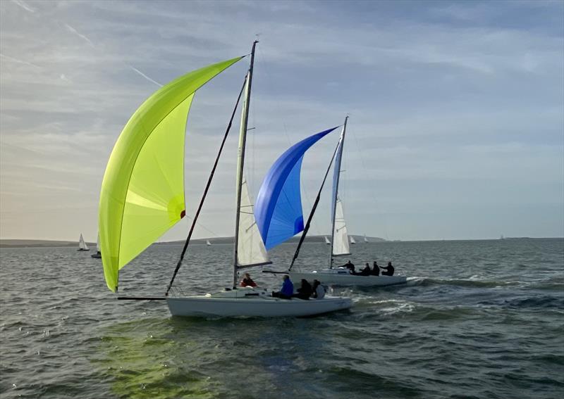 J80's Traffic Jam and No Regrets enjoy close racing in the LTSC Solent Circuit photo copyright Robin Milledge taken at Lymington Town Sailing Club and featuring the J80 class