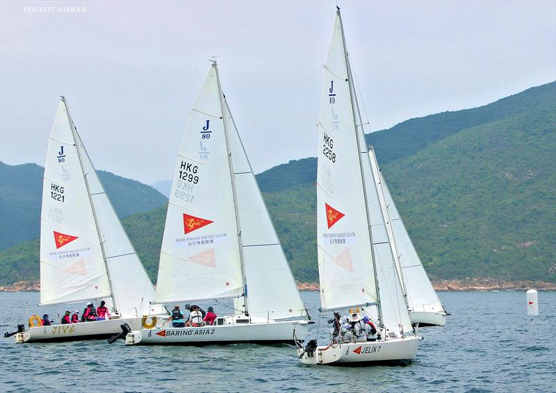 Close competition among J80s during the Hong Kong Open Ladies'/Girls' Champs Regatta 2025 photo copyright HHYC taken at Hebe Haven Yacht Club and featuring the J80 class