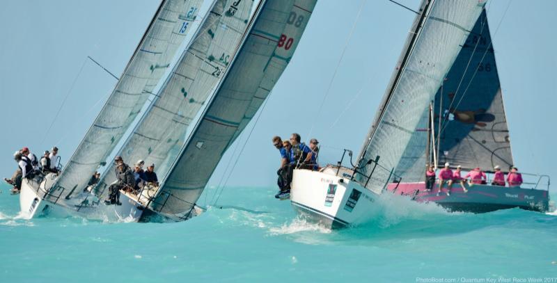 Hijinks punches out ahead of the crowd to win Lewmar Boat of the Day on day 2 at Quantum Key West Race Week photo copyright Quantum Key West Race Week / www.PhotoBoat.com taken at Storm Trysail Club and featuring the J/88 class