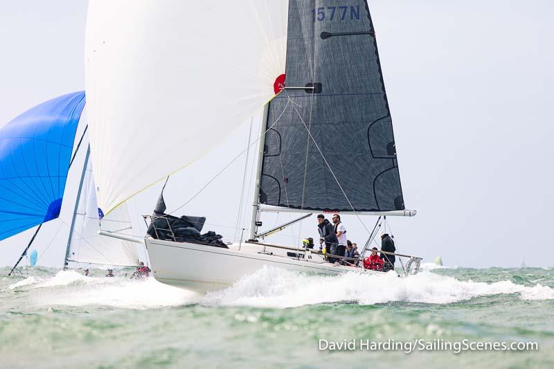 Tilted, GBR1577N, J-92S, during the 2023 Round the Island Race photo copyright David Harding / www.sailingscenes.com taken at Island Sailing Club, Cowes and featuring the J92 class