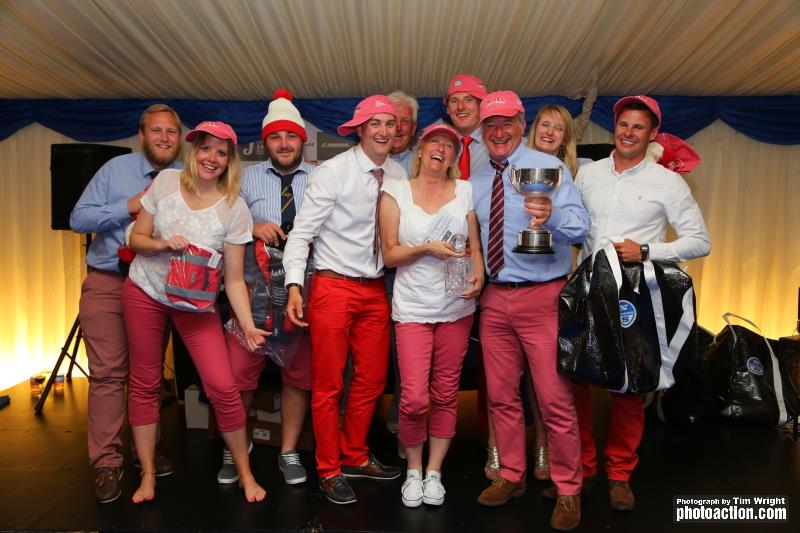 Andy Howe and fiancee Annie Kelly know how to enjoy themselves and so do the Black Jack crew who are always the life and soul of the party at the 2016 Landsail Tyres J-Cup photo copyright Tim Wright / www.photoaction.com taken at Royal Southern Yacht Club and featuring the J/97 class