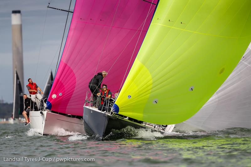 J/99 Jet and J/112 Davanti Tyres close racing on day 2 of the 2020 Landsail Tyres J-Cup photo copyright Paul Wyeth / www.pwpictures.com taken at Royal Ocean Racing Club and featuring the J/99 class