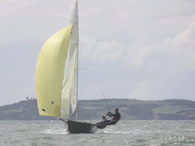 “The Oldies” (Phil McNeill and Craig Gilberd) enjoying another fast downhill ride - 2019 National Javelin Championship photo copyright Howick Sailing Club taken at  and featuring the Javelin Skiff class