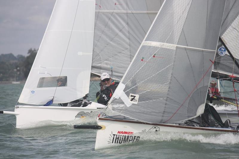 “The Thumpers” (Matt MacMillan and Andrew Chapman) winning the start - 2019 National Javelin Championship photo copyright Howick Sailing Club taken at  and featuring the Javelin Skiff class