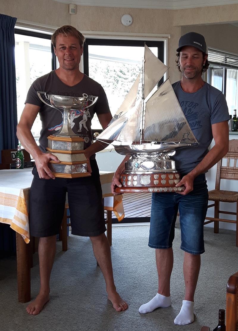 Demian Dixon with the Sanders Cup, Wade McGee with the Kingham Trophy photo copyright Antje Muller taken at Evans Bay Yacht & Motor Boat Club and featuring the Javelin Skiff class