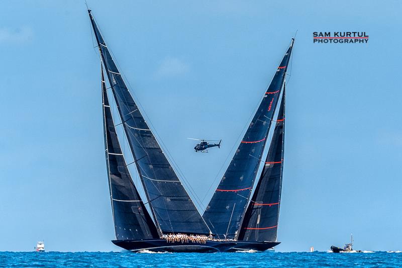 Lion Heart JH1 & Svea JS1 crossing in Muray's Anchorage on day 1 of the America's Cup J Class Regatta in Bermuda photo copyright Sam Kurtul / www.worldofthelens.co.uk taken at  and featuring the J Class class