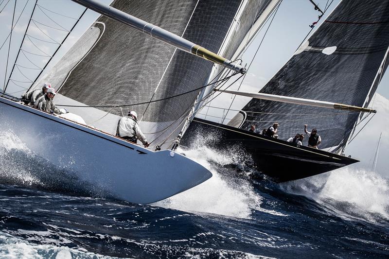 The J Class yachts Ranger (left) and Velsheda approach the top mark at Superyacht Cup Palma photo copyright Ian Roman / www.ianroman.com taken at Real Club Náutico de Palma and featuring the J Class class
