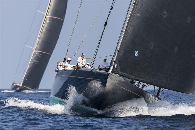 Topaz leads Velsheda and ultimately went 2-0 up in the heavyweight J Class Supermaxi class contest on day 2 of the Maxi Yacht Rolex Cup - photo © Studio Borlenghi / International Maxi Association