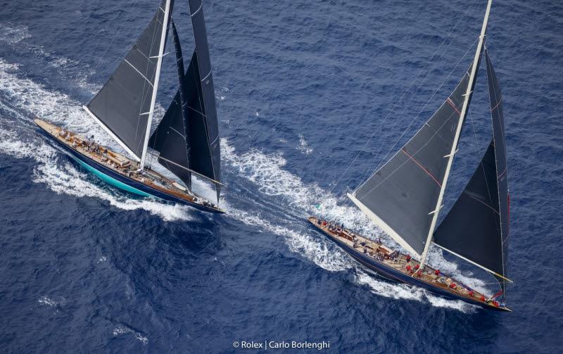 The two J Class yachts, Velsheda and Topaz, racing at the Maxi Yacht Rolex Cup 2021 photo copyright Carlo Borlenghi / Rolex taken at Yacht Club Costa Smeralda and featuring the J Class class