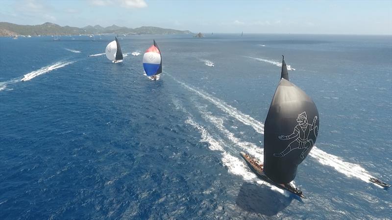 The fleet race downwind on the opening day of the St Barth's Bucket photo copyright J Class Association taken at Saint Barth Yacht Club and featuring the J Class class