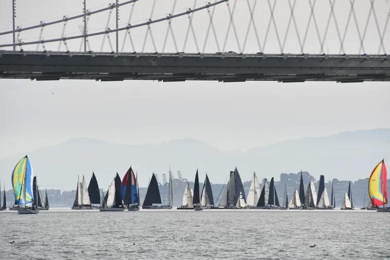 This crowd politely waited at the Bay Bridge for those behind to catch up photo copyright 2024 Latitude 38 Media LLC / John taken at  and featuring the J Class class