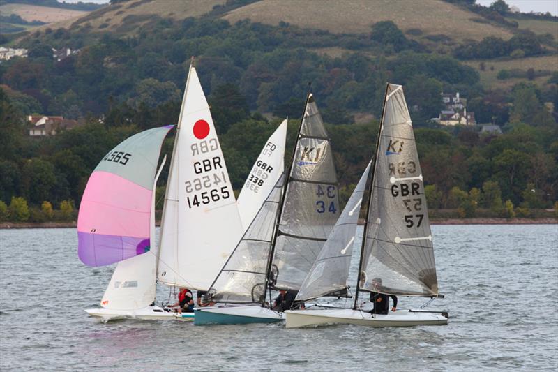 Close racing between a Fireball and two K1s during the Bart's Bash event at Teign Corinthian photo copyright Garnett Showell / TCYC taken at Teign Corinthian Yacht Club and featuring the K1 class