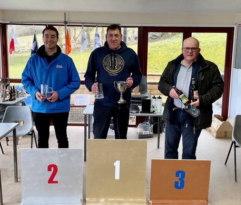 (l-r) Ben Hawkes (2nd), Paul Birbeck (1st), John Wayling (3rd) in the K1 Inlands at Wimbleball photo copyright David Mather taken at Wimbleball Sailing Club and featuring the K1 class