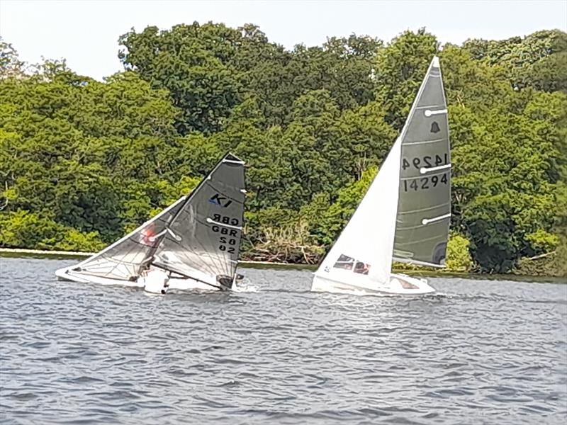 K1 and GP14 hit by a gust during the Border Counties Midweek Sailing Series at Shropshire Sailing Club photo copyright Brian Herring taken at Shropshire Sailing Club and featuring the K1 class