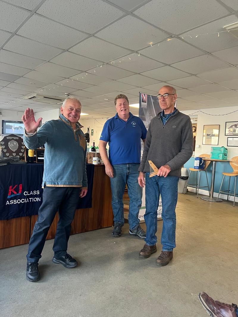 Broxbourne K1 Open Prix Giving (l-r) David Hume, Jeremy Hudson and Andrew Wilson photo copyright Rosemary Duke taken at Broxbourne Sailing Club and featuring the K1 class