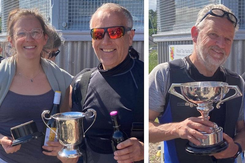 Malcolm and Danielle Worsley (overall winners, left) and Stewart Murdoch (Lawson Cup, right) - Kestrel Scottish Championship at Royal Tay YC photo copyright Steve Smyth taken at Royal Tay Yacht Club and featuring the Kestrel class