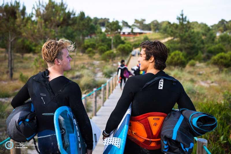 James Carew and Pedro Matos after a pre-comp warm-up yesterday - 2018 Kite-Surf World Tour Portugal photo copyright Ydwer van der Heide taken at  and featuring the Kiteboarding class