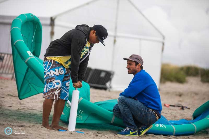 Rafael Costa Souza getting pumped. This is his first event on the GKA KSWT and, while he’s a relatively unknown rider, he’s got a strong strapless freestyle level. Let’s see what he can pull out of the bag when the wind kicks in  - photo © Ydwer van der Heide