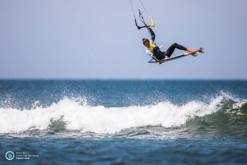 Moona with a stylish grabbed rotation photo copyright Ydwer van der Heide taken at  and featuring the Kiteboarding class