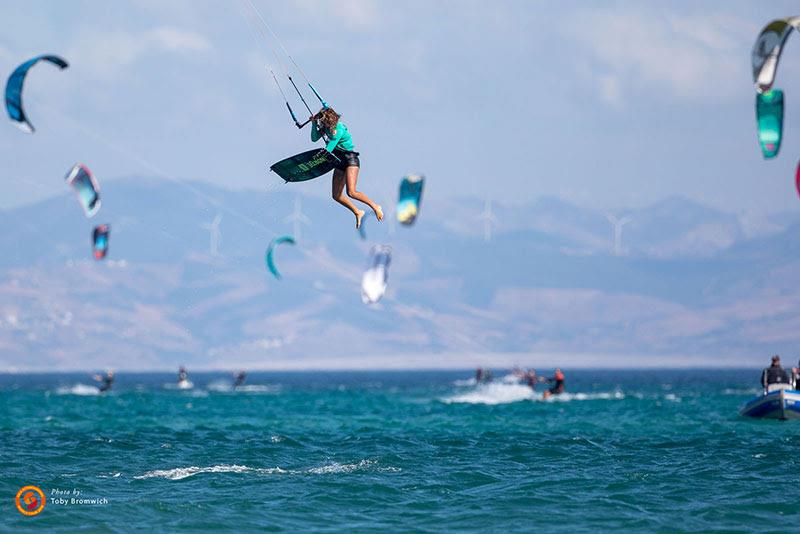 Mikaili mid double front roll board-off photo copyright Toby Bromwich taken at  and featuring the Kiteboarding class
