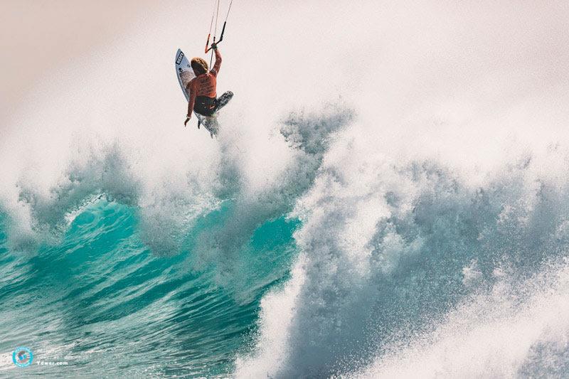 Matchu Lopes with a switch aerial - GKA Kite-Surf World Cup Cabo Verde, Day 1 photo copyright Ydwer van der Heide taken at  and featuring the Kiteboarding class