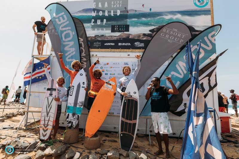 Men's podium - GKA Kite-Surf World Cup Cabo Verde, Day 2 photo copyright Ydwer van der Heide taken at  and featuring the Kiteboarding class