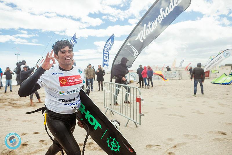 Stoked / relieved / both! Rightly so! Bebe bagged top stop on the podium, but this time not easily - GKA Freestyle World Cup Leucate photo copyright Svetlana Romantsova taken at  and featuring the Kiteboarding class