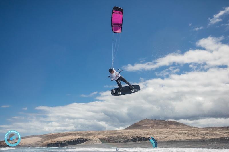 Juan Rodriguez winds one up in the warm up - GKA Freestyle World Cup Gran Canaria photo copyright Svetlana Romantsova taken at  and featuring the Kiteboarding class