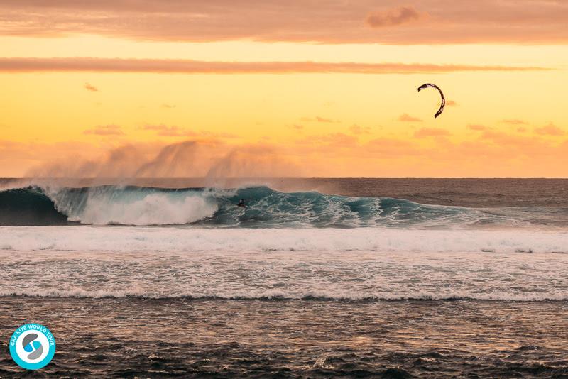 Willow, emerging dramatically from a superb barrel, and then loading up another special move moments later - check the GKA Socials tomorrow for the flossing action - well, we can't let him get away with that one, eh?! - 2019 GKA Kite World Cup Mauritius photo copyright Ydwer van der Heide taken at  and featuring the Kiteboarding class