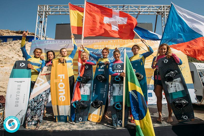 Game of 'Kite' team podium  - GKA Kite World Cup Dakhla, Day 4 photo copyright Ydwer van der Heide taken at  and featuring the Kiteboarding class