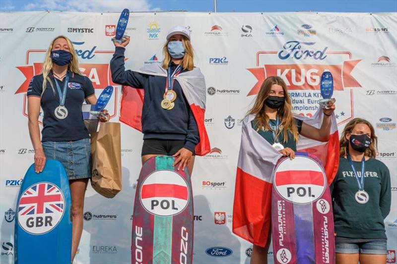 Top three women - 2020 Formula Kite Individual European Championships photo copyright Eureka / Dominik Kalamus taken at  and featuring the Kiteboarding class