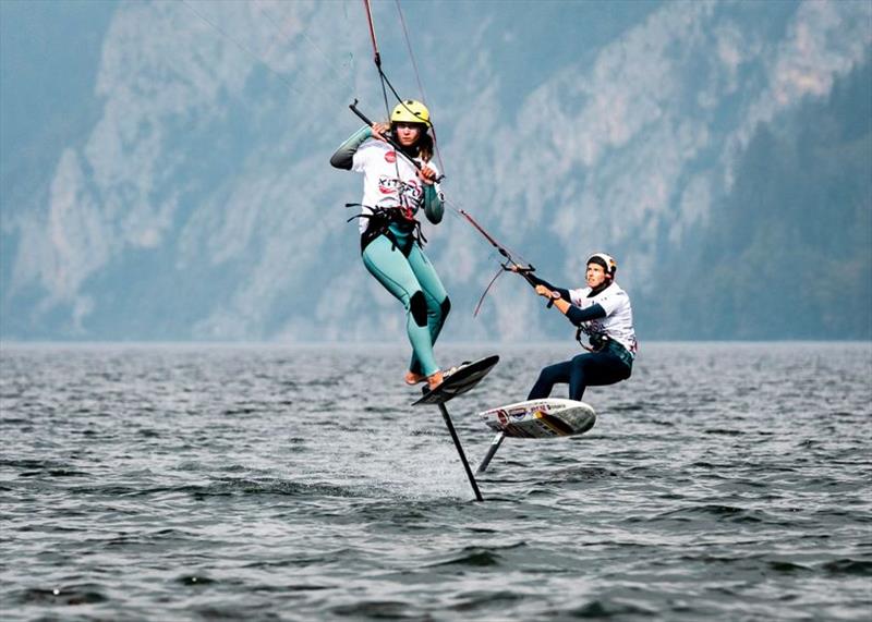 Julia Damasiewicz carving out a gybe - Formula Kite Mixed Team Relay European Championships, day 2 photo copyright IKA / Alex Schwarz taken at  and featuring the Kiteboarding class