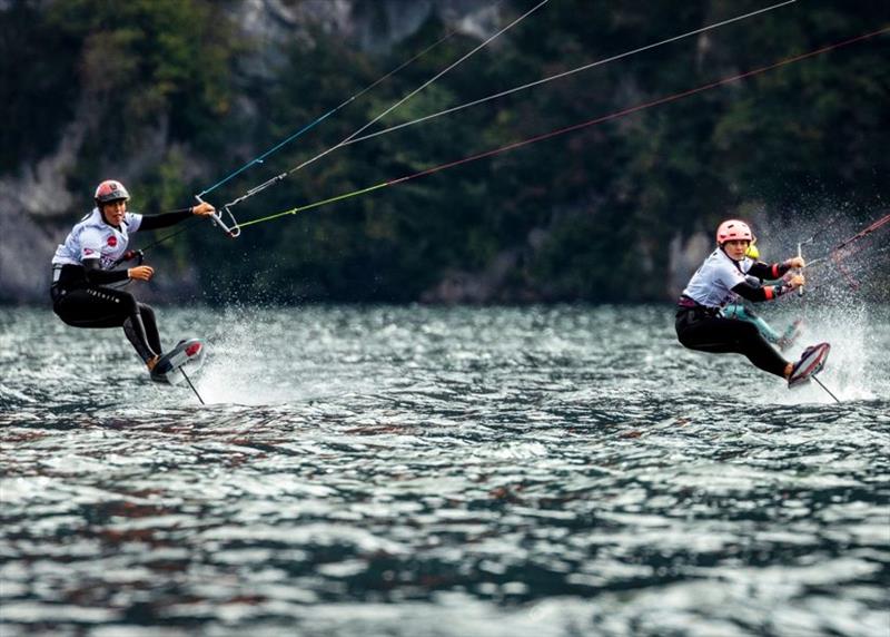 Alexia Fancelli (FRA) battling with young gun Nina Arcisz (POL) in the Silver fleet - Formula Kite Mixed Team Relay European Championships, day 3 - photo © IKA / Alex Schwarz