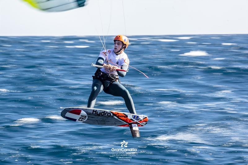 Arthur Lhez (FRA) is excited that the younger sailors are pushing the older sailors ahead of the Paris 2024 Olympic Games - 2020 Gran Canaria KiteFoil Open European Championships photo copyright IKA Media / Alex Schwarz taken at  and featuring the Kiteboarding class