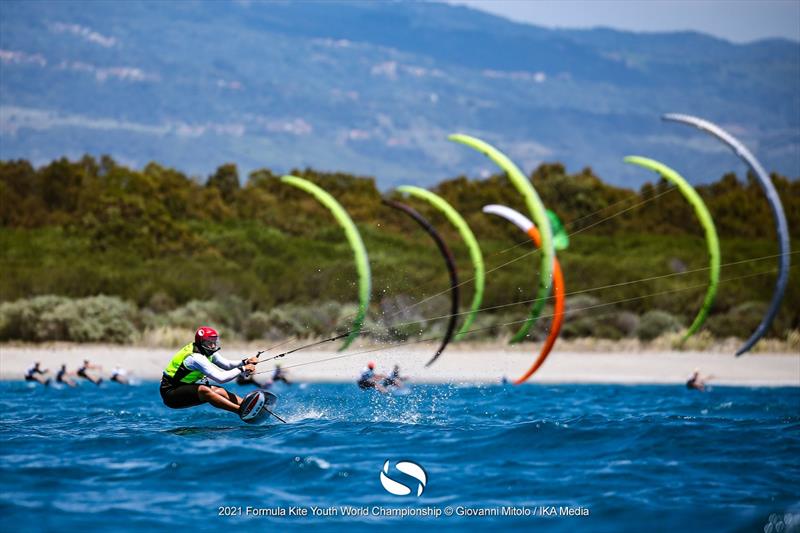 Men's Formula Kite leader Maximilian Maeder (SGP) - 2021 Formula Kite U19 and A's Youth Foil Worlds in Gizzeria - Day 3 photo copyright IKA / Giovanni Mitolo taken at  and featuring the Kiteboarding class