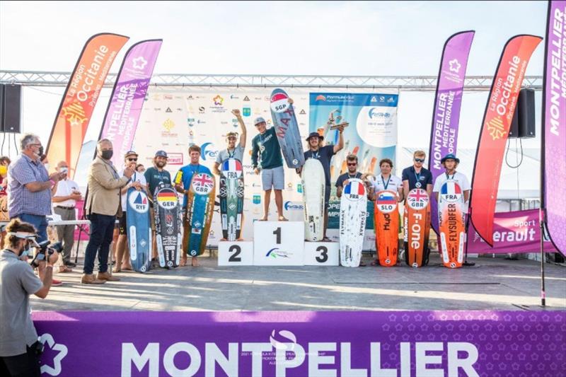 Men podium - 2021 Formula Kite & A's Youth Foil European Championships photo copyright IKA / Alex Schwarz taken at  and featuring the Kiteboarding class