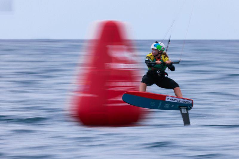 Maddy Anderson (GBR) at full pace - 2021 KiteFoil World Series Fuerteventura, Day 2 photo copyright IKA Media / Sailing Energy taken at  and featuring the Kiteboarding class