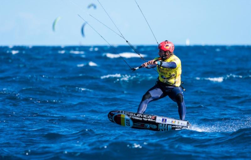 Gruber the 'lake sailor' needs all the wave practice he can get - 2021 KiteFoil World Series Gran Canaria - Day 2 photo copyright IKA Media / Sailing Energy taken at  and featuring the Kiteboarding class