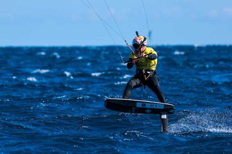 Denis Taradin is pushing hard in the strong breeze - 2021 KiteFoil World Series Gran Canaria, Day 3 photo copyright IKA Media / Sailing Energy taken at  and featuring the Kiteboarding class