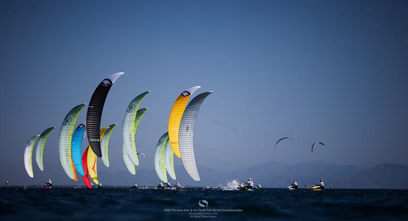 Spectacular conditions on day 1 of the IKA Kitefoiling Youth Worlds Torregrande 2022 photo copyright Robert Hajduk / IKA media taken at  and featuring the Kiteboarding class