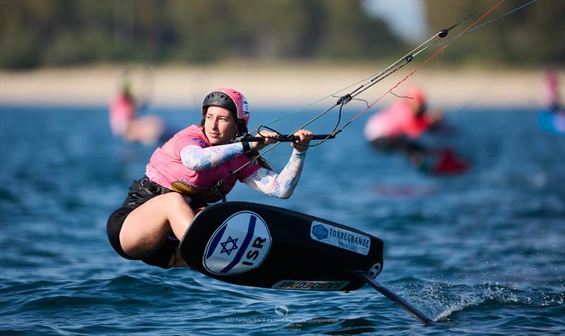 Gal Zukerman (ISR) leads the Formula Kite Women after day 1 of the IKA Kitefoiling Youth Worlds Torregrande 2022 photo copyright Robert Hajduk / IKA media taken at  and featuring the Kiteboarding class